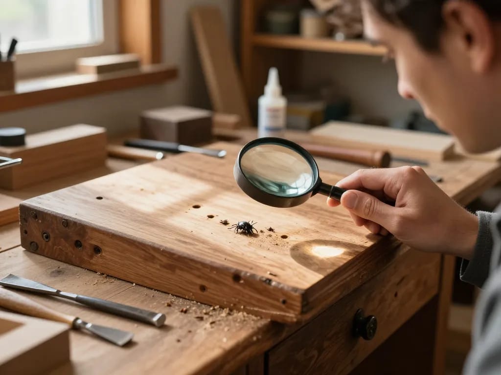 Ispezionare i mobili in legno per i segni di eliminazione del coleottero del legno e danni.