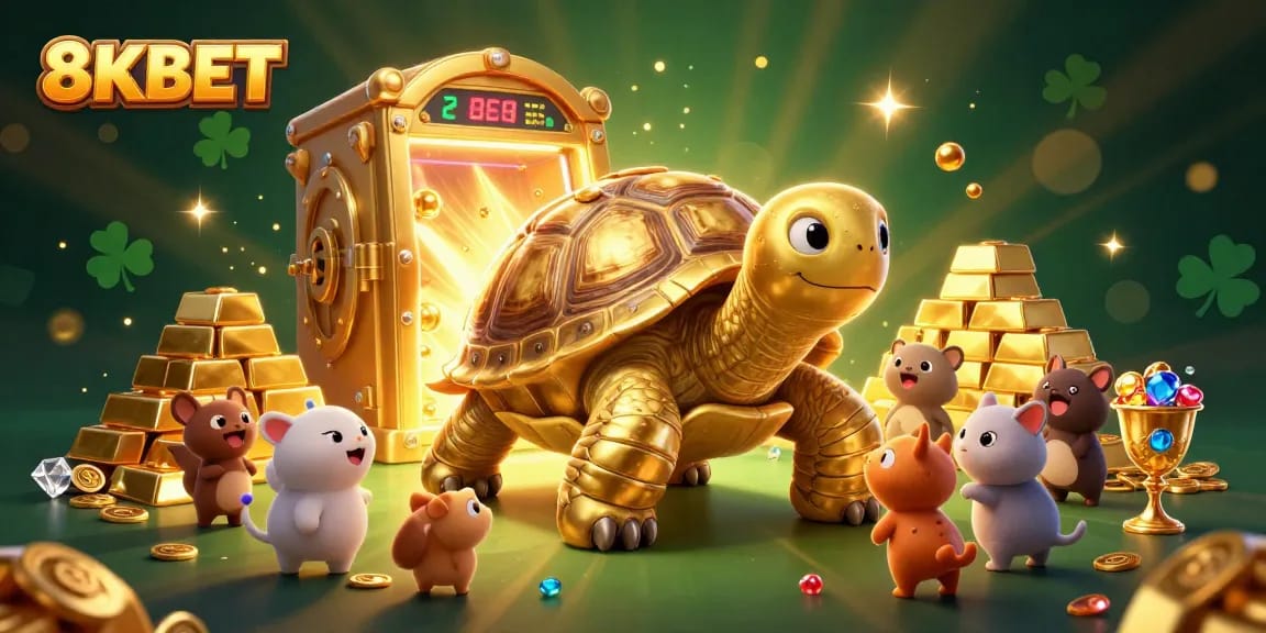 8KBET players enjoying vibrant casino fun with golden treasures and dynamic game elements in a captivating scene.