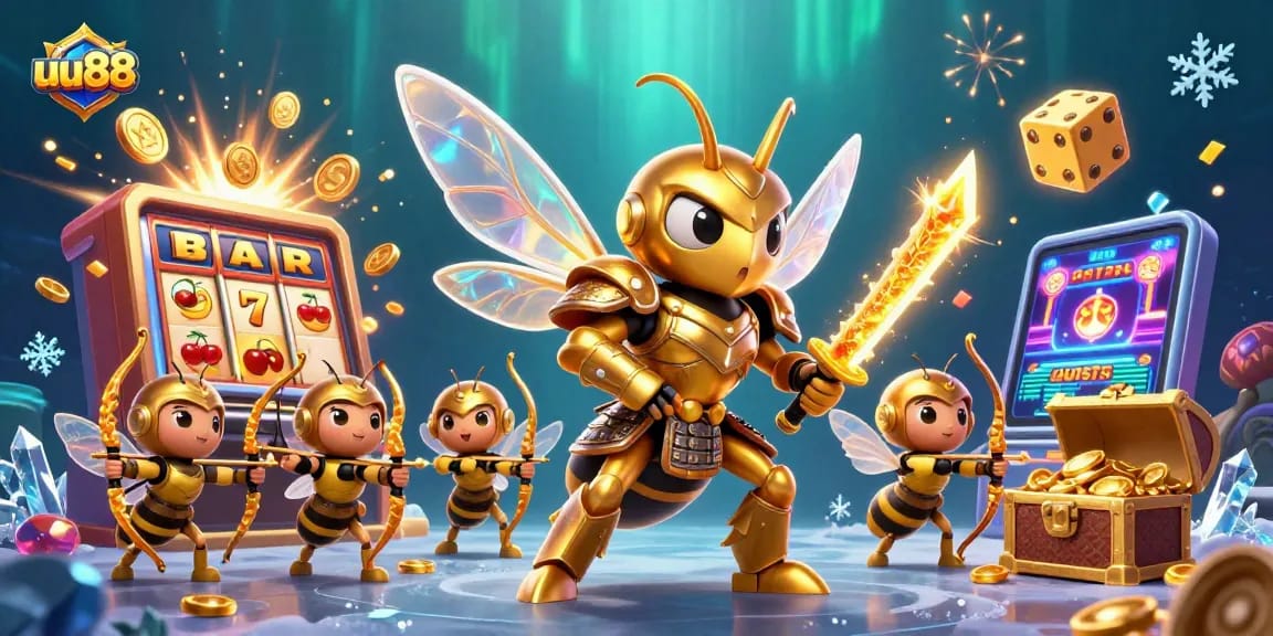 Experience thrilling gaming moments at uu88 with a vibrant casino scene featuring golden characters and jackpot elements.