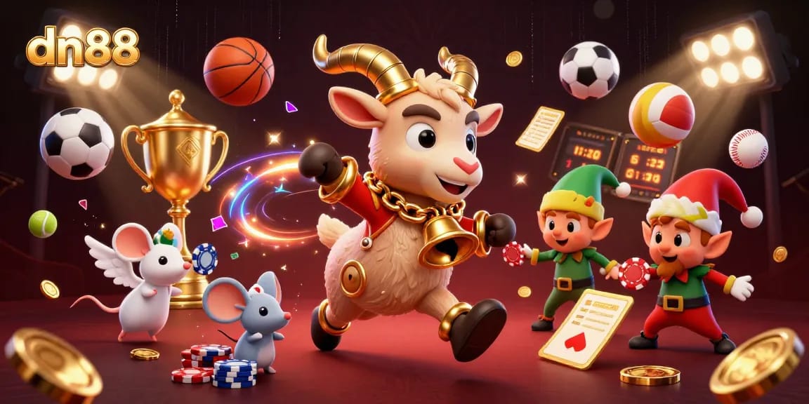 Play exciting games at dn88, where festive characters immerse you in a vibrant casino atmosphere.