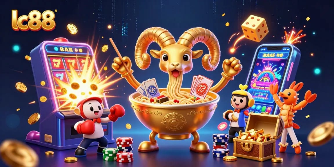 Experience fortune with lc88's engaging casino scene featuring vibrant games and characters.