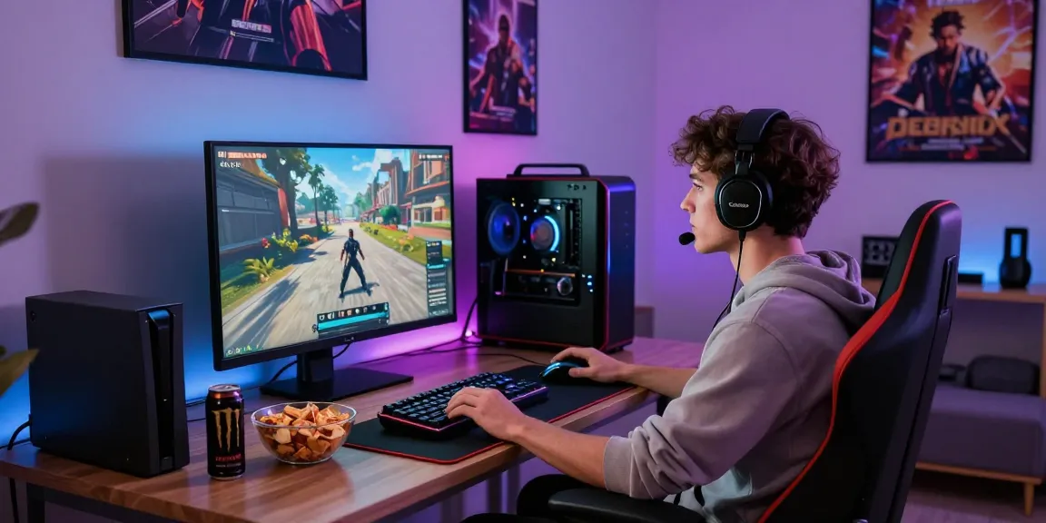 Individual immersed in competitive gaming with rokok88 accessories in a stylish living room.