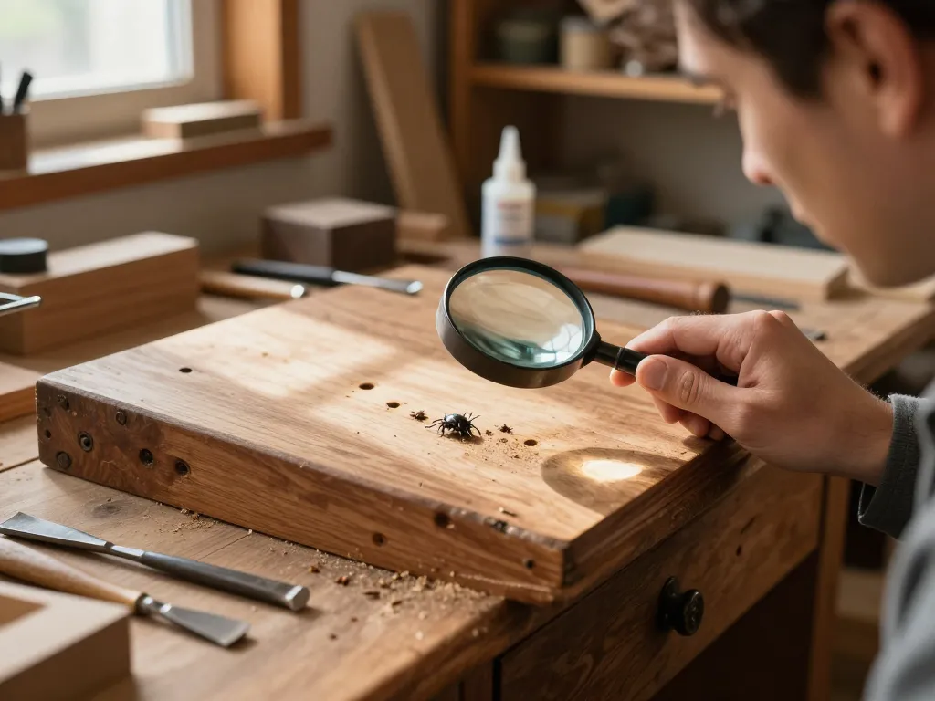 Ispezionare i mobili in legno per i segni di eliminazione del coleottero del legno e danni.