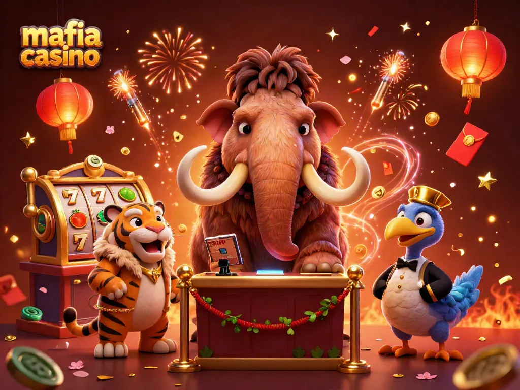 Engage in thrilling gameplay at mafia casino with character interactions in a vibrant gaming atmosphere.