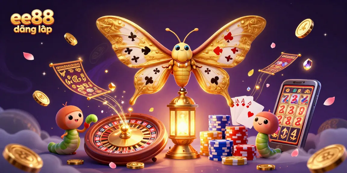 Play exciting games while accessing ee88 đăng nhập through mobile devices in a vibrant 3D casino illustration.